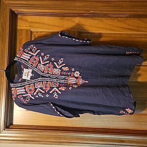 Biya Johnny Was Corinne Linen Aztec Blouse